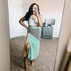*Popsugar Tri color midi skirt with front slit Sz XS